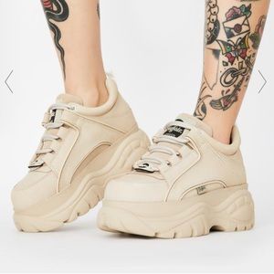 BUFFALO LONDON CREAM CLASSIC LOW LEATHER SNEAKERS